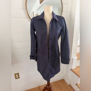 L.L.Bean Signature Navy Cotton Trench Coat Red Trim Women’s Size 4